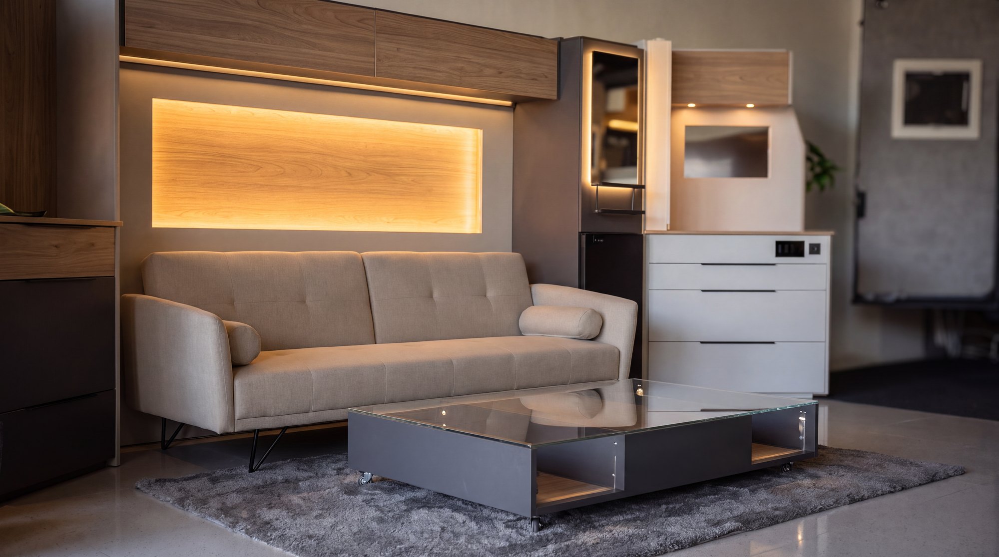 Interior lounge of a Nomade camper