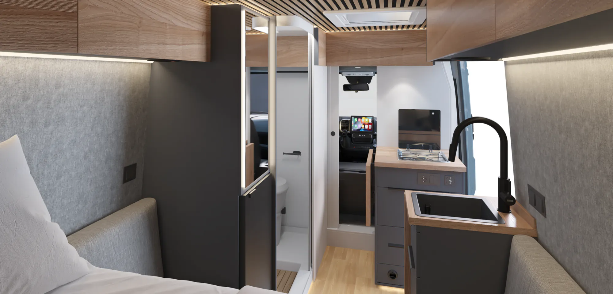 Interior de la Neo S amb mobiliari en gris antracita