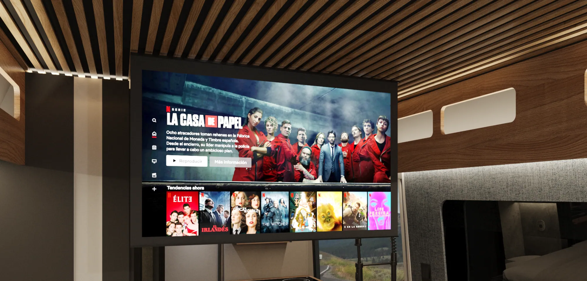 Pack Cinéma du Space avec l’écran déplié au-dessus du lit